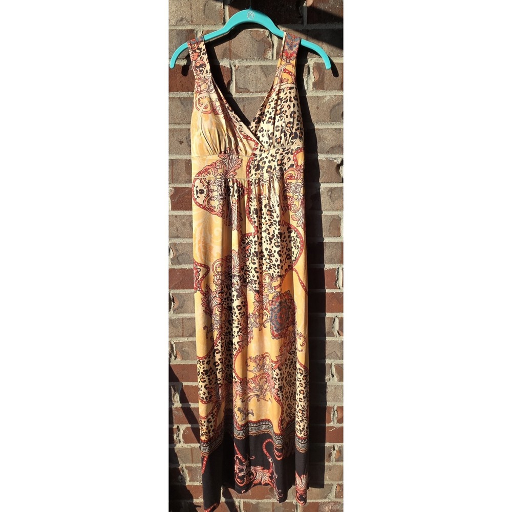 Incoh of LA Womens M Maxi Dress Flowy Leopard Baroque Print Y2K Made in USA